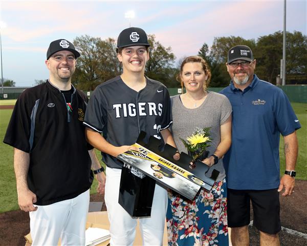  Gabriel Arteaga on baseball senior night with his parents and Coach Zimmerman