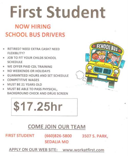 First Student hiring info. $17.25 per hour pay.